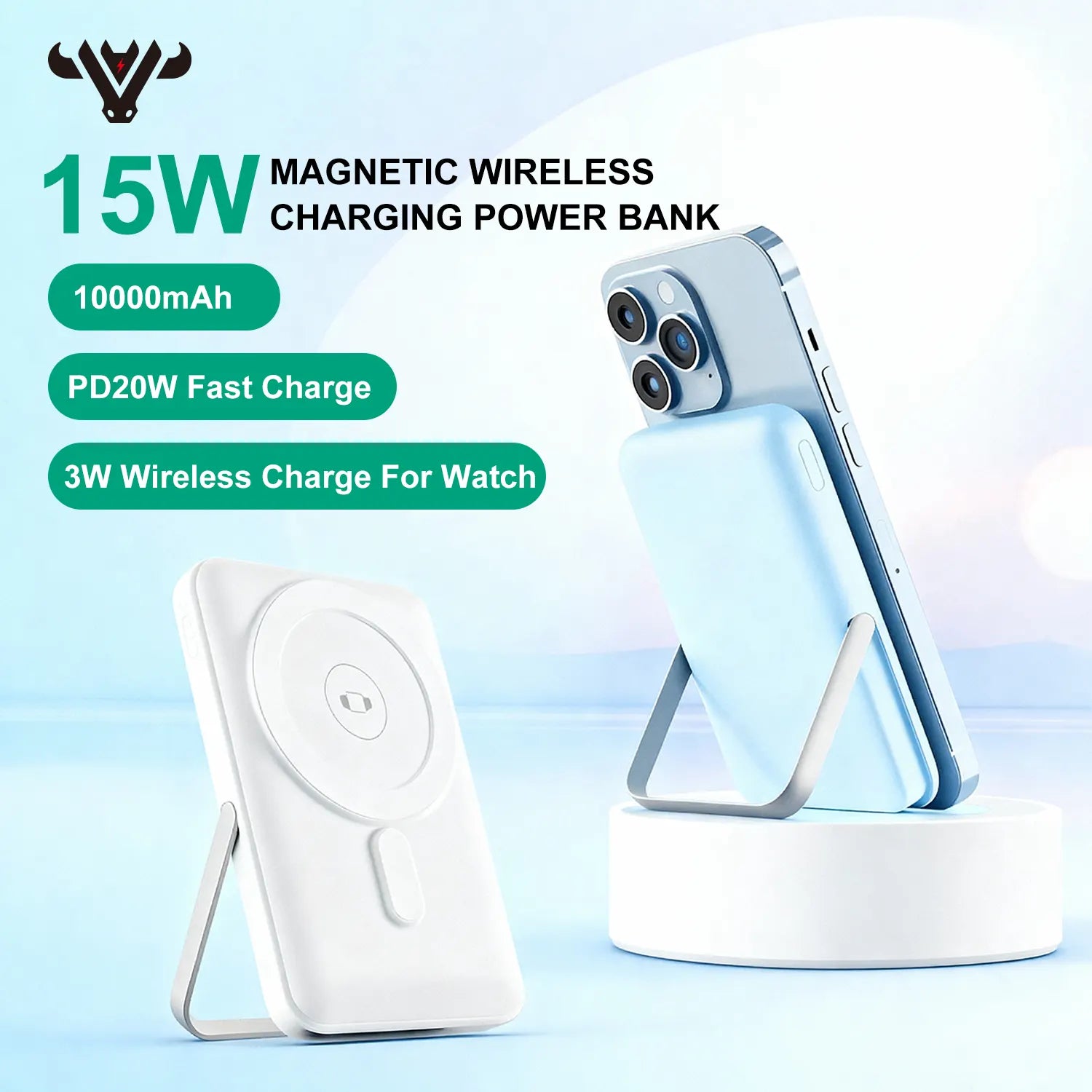 10000mAh Magnetic Wireless Power Bank | 15W Fast Wireless & 20W Type-C Charging | Supports Smartwatches & Earbuds