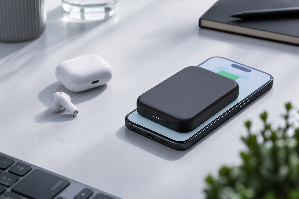 Generic 10000mAh magnetic power bank charging a smartphone