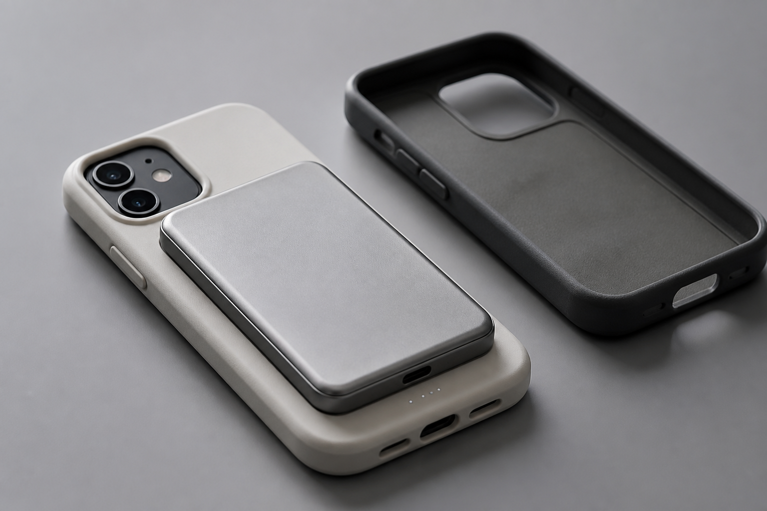 Magnetic power bank attached to a phone case for compatibility testing