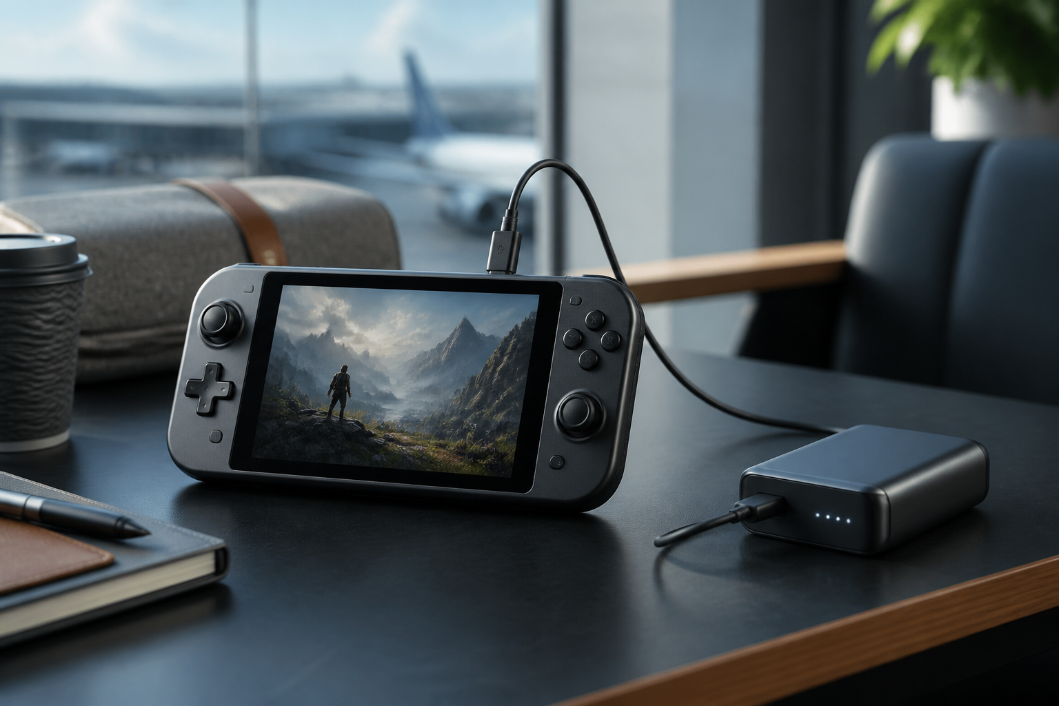 Power bank for Steam Deck charging a handheld gaming console through USB-C