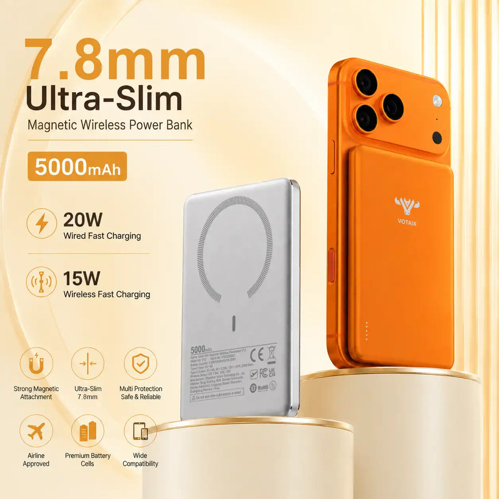 5000mAh ultra slim 7.8mm ultra thin power bank magnetic wireless portable charger 15W wireless charging and 20W USB-C wired fast charging Perfectly compatible with the iPhone series.
