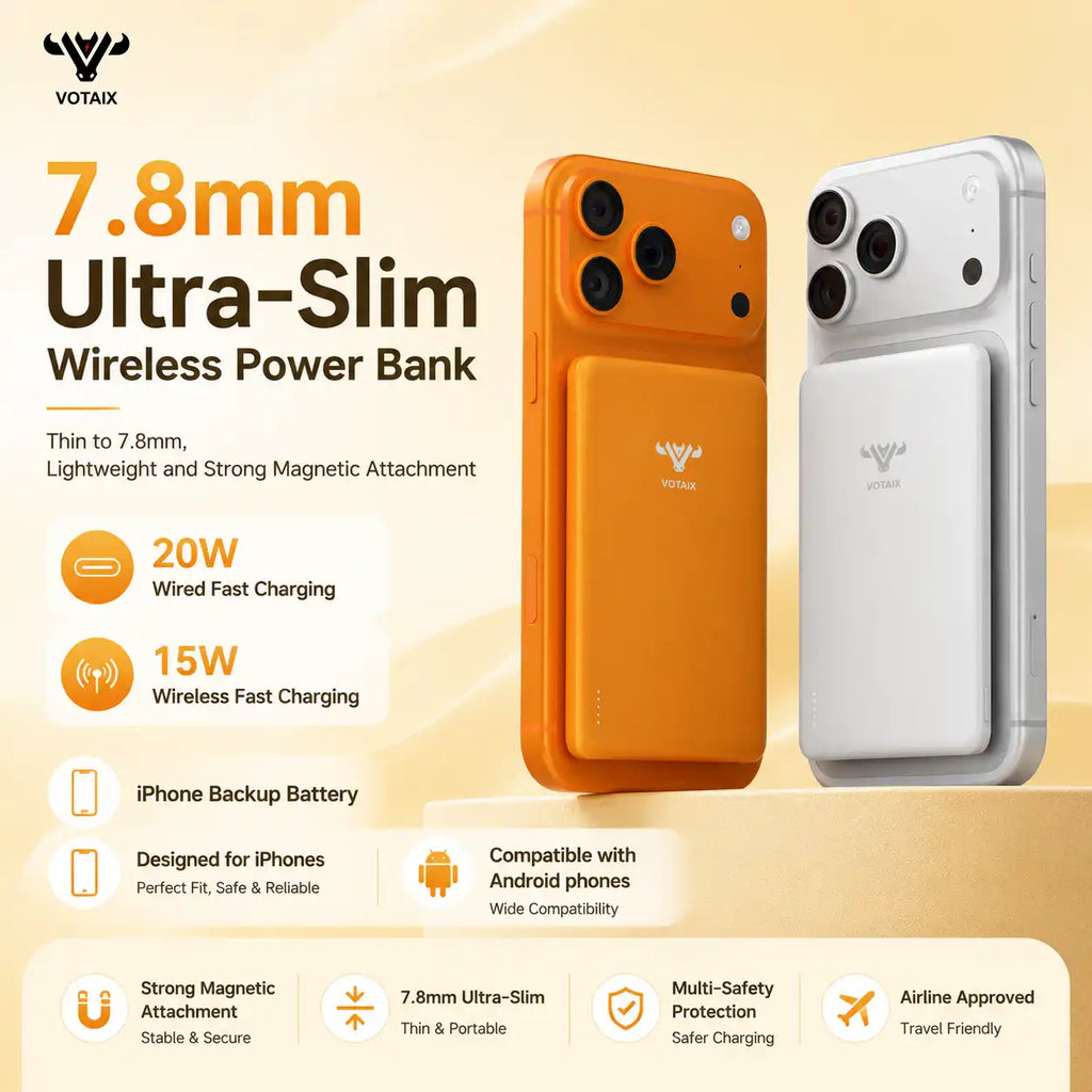 5000mAh ultra slim 7.8mm ultra thin power bank magnetic wireless portable charger 15W wireless charging and 20W USB-C wired fast charging Perfectly compatible with the iPhone series.