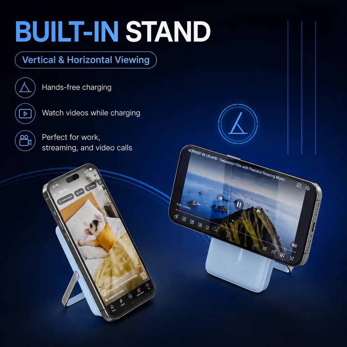 10000mAh 3-in-1 Wireless Portable Charger for iPhone, 15W Magnetic Wireless Charging, 20W USB-C PD Fast Charging, Built-in Foldable Stand, High Quality Power Bank Compatible with Apple Watch and AirPods