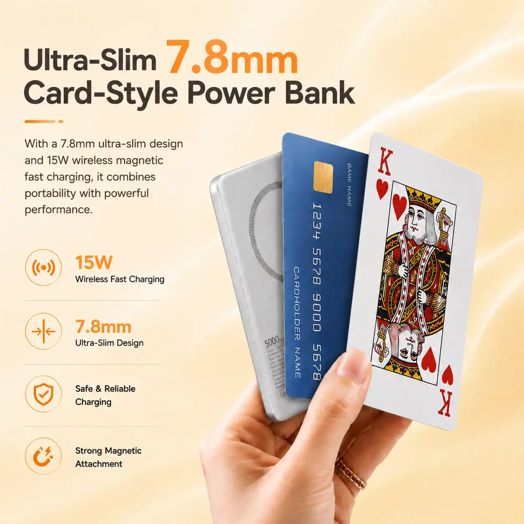 5000mAh ultra slim 7.8mm ultra thin power bank magnetic wireless portable charger 15W wireless charging and 20W USB-C wired fast charging Perfectly compatible with the iPhone series.