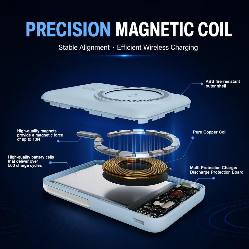 10000mAh 3-in-1 Wireless Portable Charger for iPhone, 15W Magnetic Wireless Charging, 20W USB-C PD Fast Charging, Built-in Foldable Stand, High Quality Power Bank Compatible with Apple Watch and AirPods