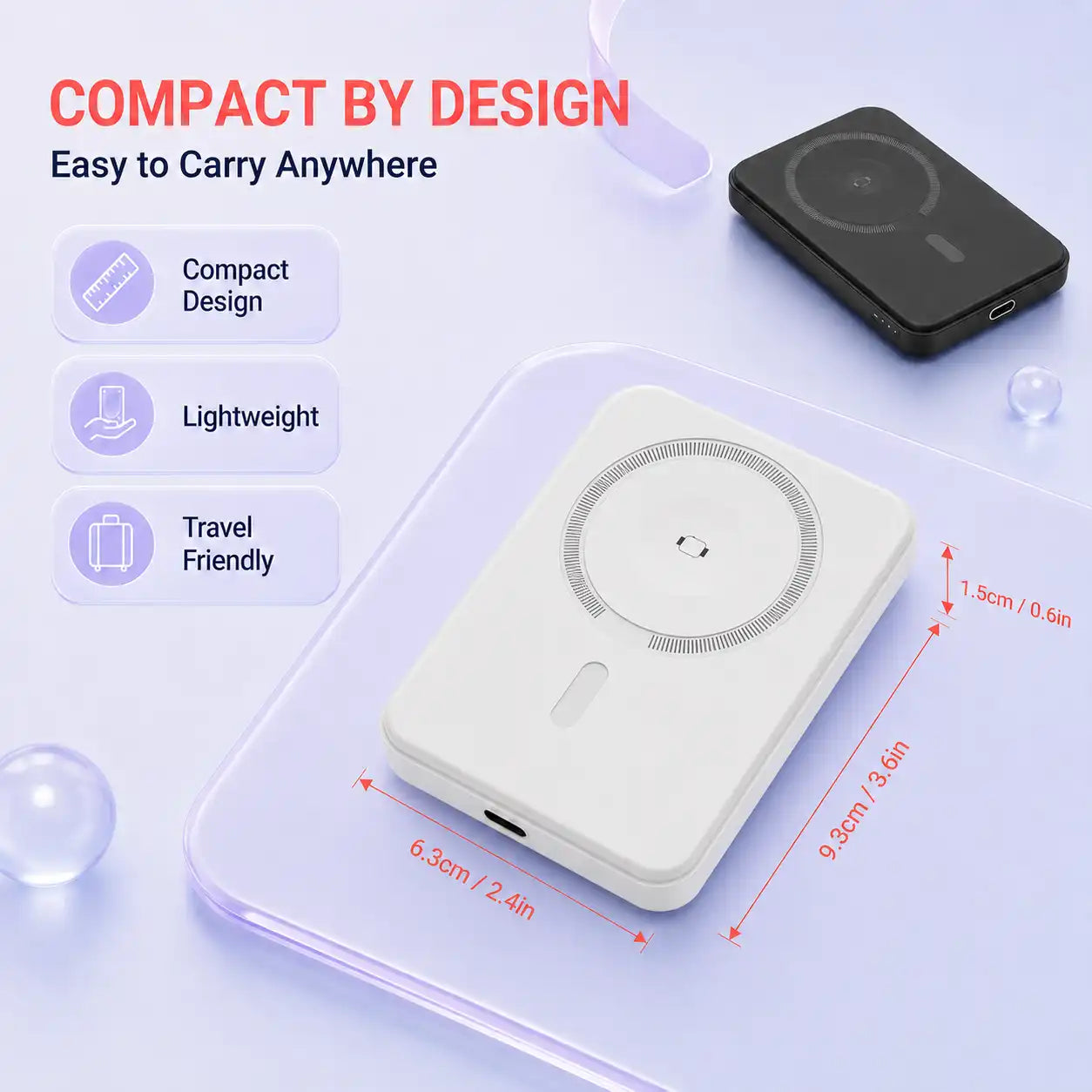 5000mAh Wireless Battery Charger, 3-in-1 Magnetic Portable Power Bank with 15W Wireless Charging and 20W USB-C Fast Charging for Phone, Apple Watch and Earbuds