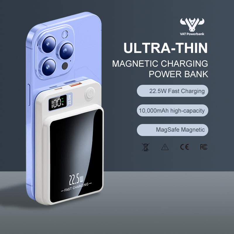 10000mAh Magnetic Magsafe Power Bank with 15W Wireless Fast Charging USB Type-C Portable Power Bank for iphone & Andorid