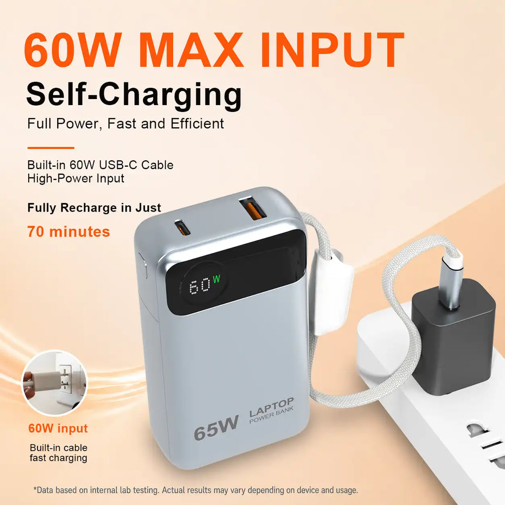 65W laptop power bank with 60W self charging