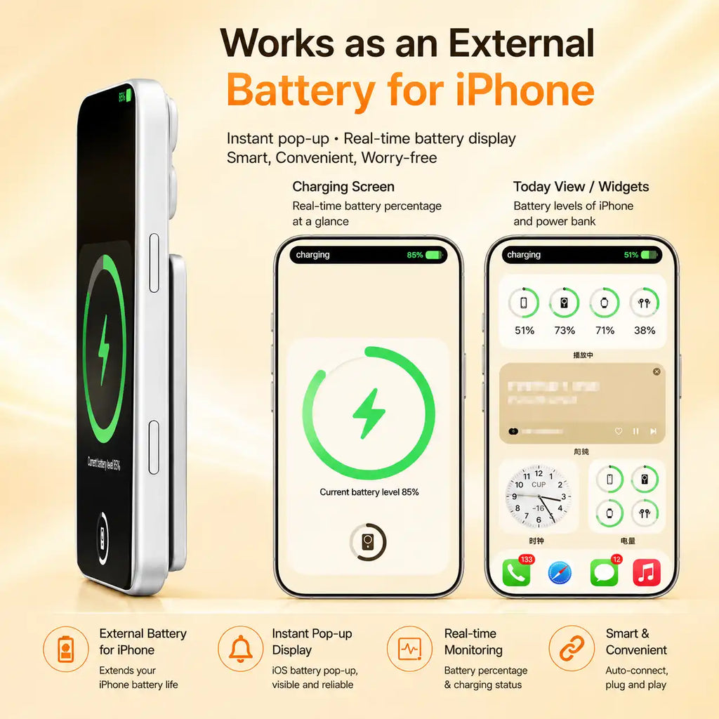 5000mAh ultra slim 7.8mm ultra thin power bank magnetic wireless portable charger 15W wireless charging and 20W USB-C wired fast charging Perfectly compatible with the iPhone series.
