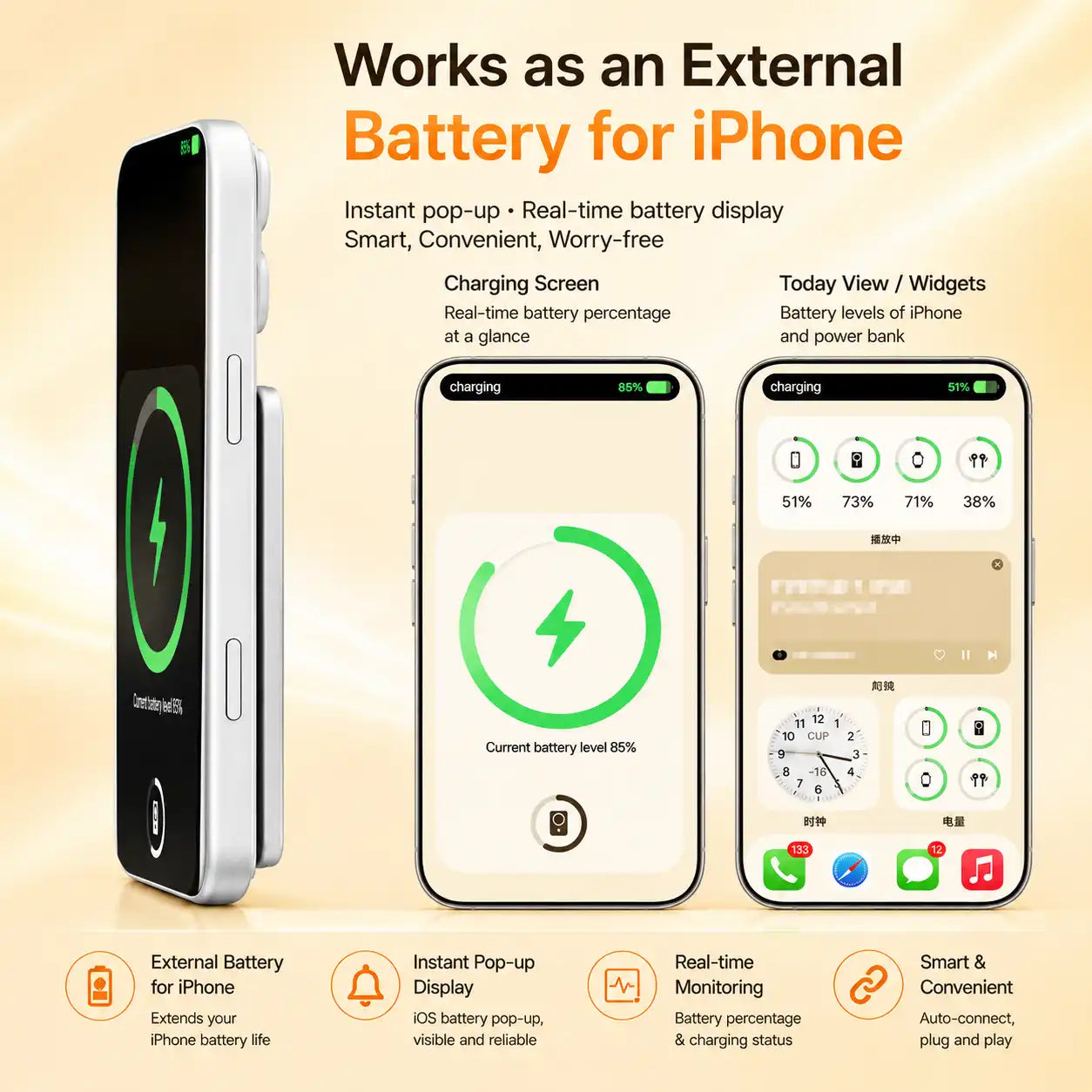 5000mAh ultra slim 7.8mm ultra thin power bank magnetic wireless portable charger 15W wireless charging and 20W USB-C wired fast charging Perfectly compatible with the iPhone series.