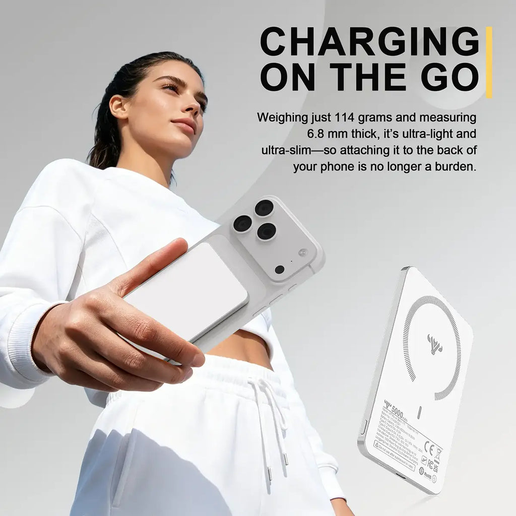 6.8mm Thinnest Power Bank 5000mAh, 15W Magnetic Wireless Charger with 20W USB-C Fast Charging