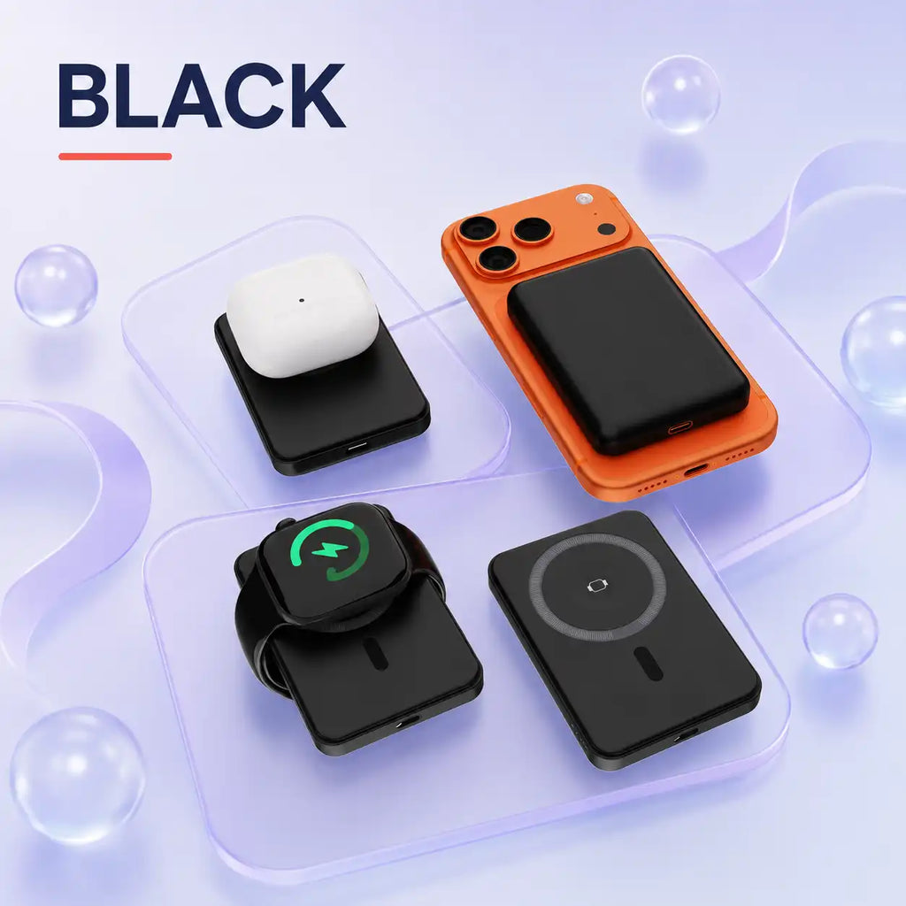 5000mAh Wireless Battery Charger, 3-in-1 Magnetic Portable Power Bank with 15W Wireless Charging and 20W USB-C Fast Charging for Phone, Apple Watch and Earbuds