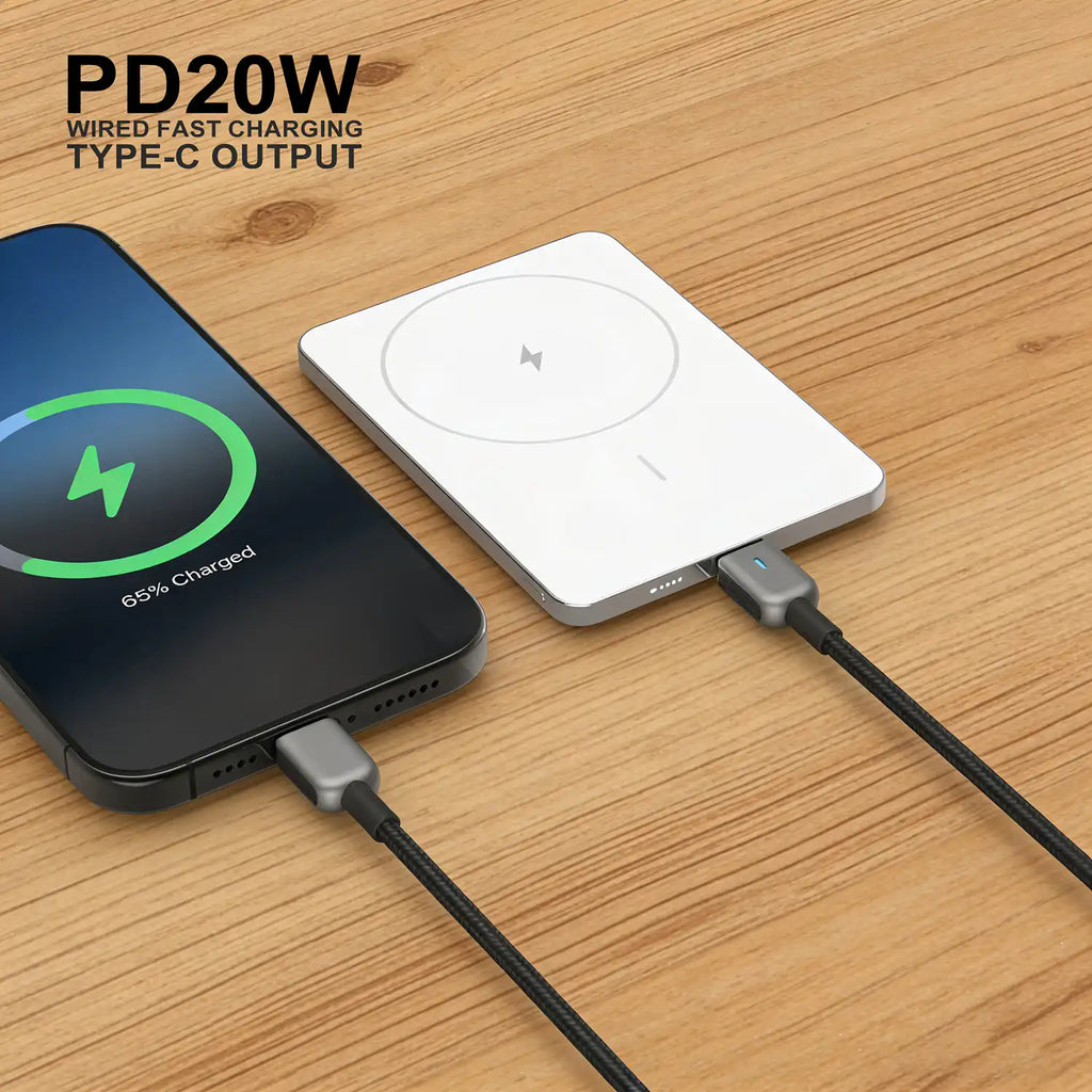 6.8mm Thinnest Potable Magsafe Powerbank Ultra Thin Power Bank 5000mAh, Semi-Solid Battery Cell Safest Phone Charger Passes Nail Penetration Test Without Fire or Explosion