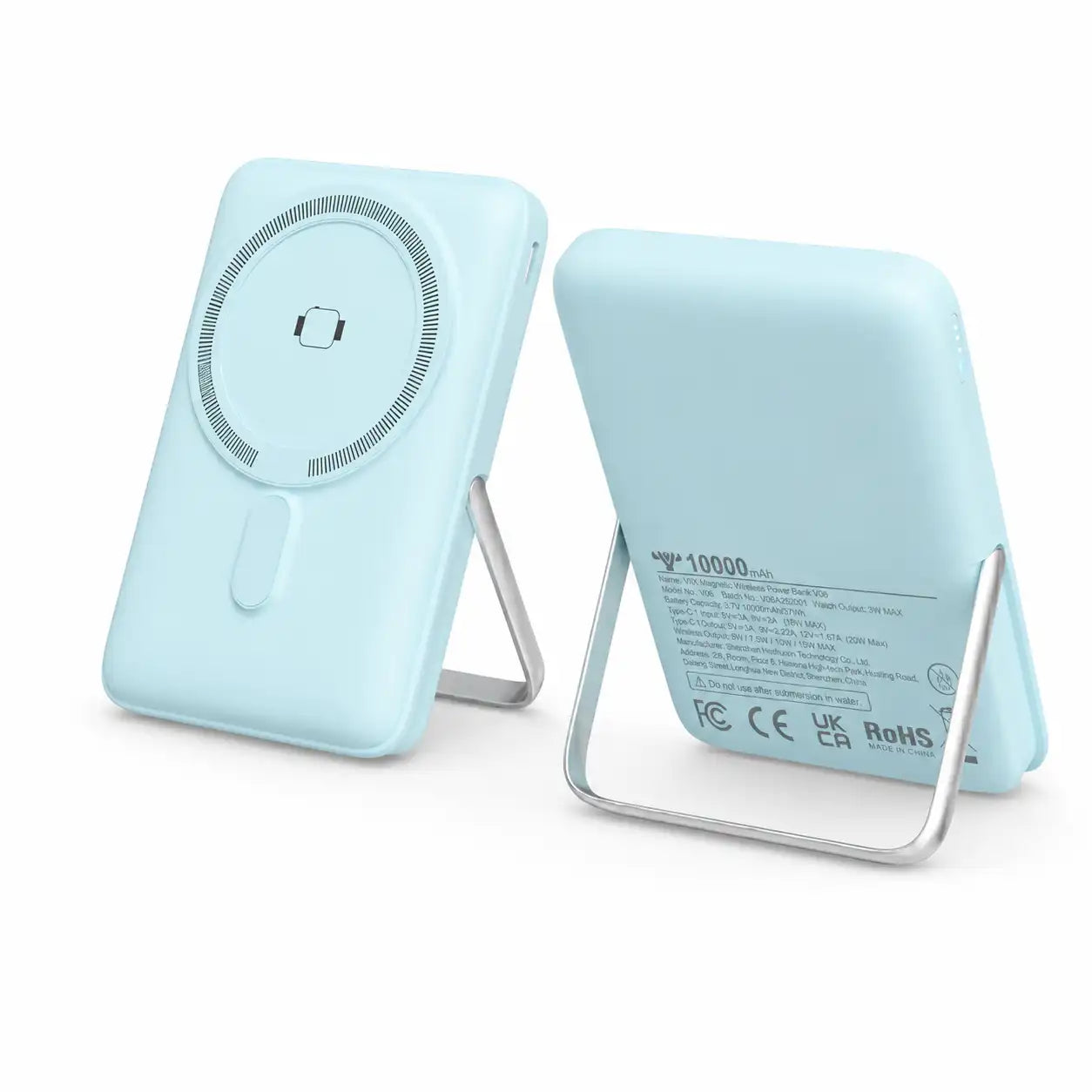 10000mAh 3-in-1 Wireless Portable Charger for iPhone, 15W Magnetic Wireless Charging, 20W USB-C PD Fast Charging, Built-in Foldable Stand, High Quality Power Bank Compatible with Apple Watch and AirPods