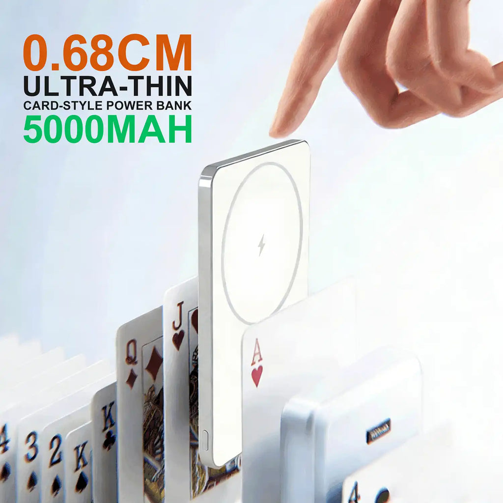6.8mm Thinnest Potable Magsafe Powerbank Ultra Thin Power Bank 5000mAh, Semi-Solid Battery Cell Safest Phone Charger Passes Nail Penetration Test Without Fire or Explosion