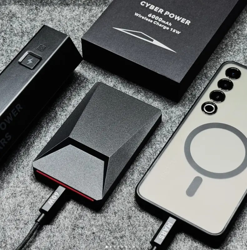 Cybertruck Style Magnetic Wireless Power Bank 6000mAh 15W Fast Charging Futuristic Metal Design for iPhone Android